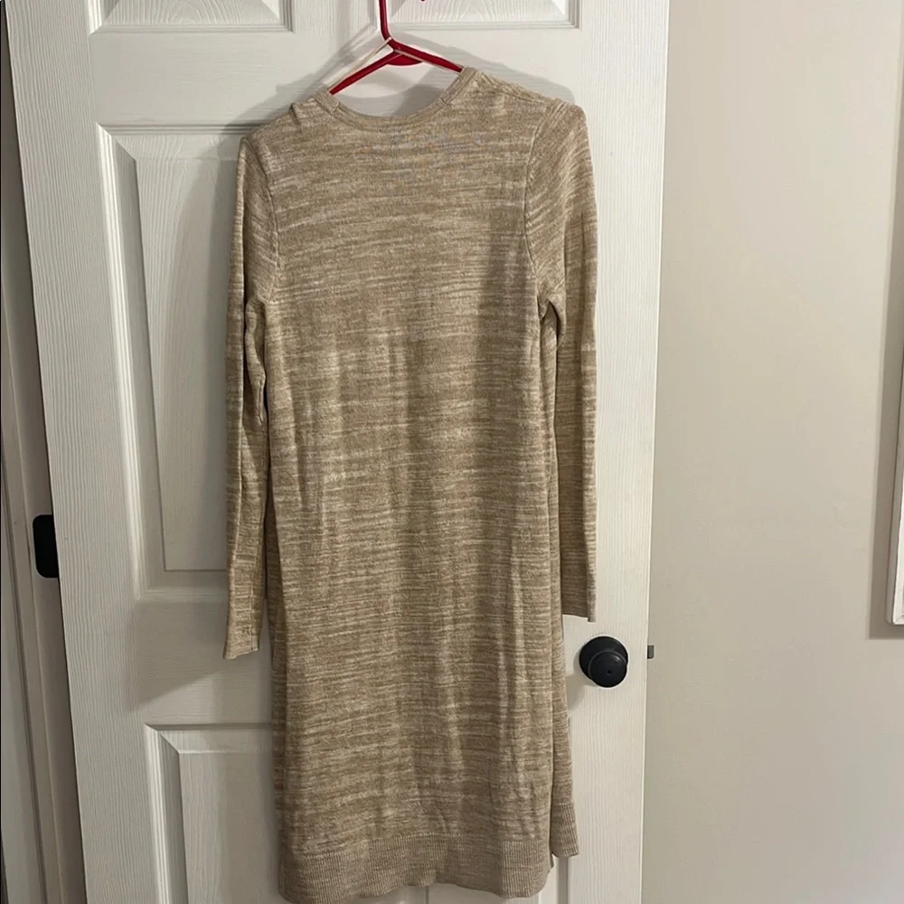 Talbots Long Open-Front Marled Beige Cardigan